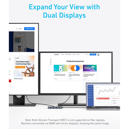 Anker USB-C Hub, 1 x USB-A 3.2 - 3 x USB-A - 1 x USB-C - 2 x HDMI, Gray A83740A2