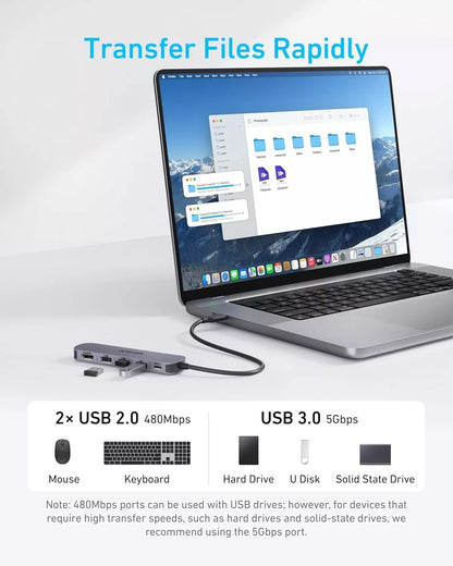 Hub USB-C Anker, 2 x USB-A - 1 x USB-A 3.0 - 1 x USB-C - 1 x HDMI, Sivý A8357HA0