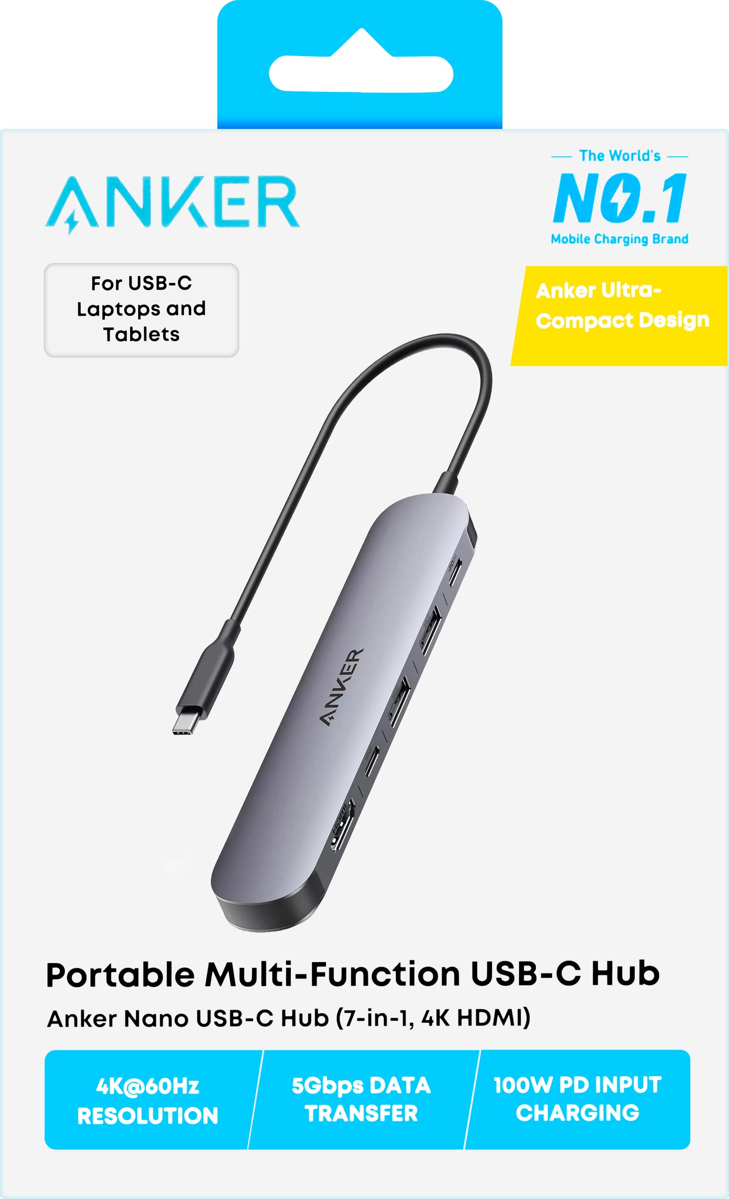 Hub USB-C Anker, 2 x USB-A 3.0 - 2 x USB-C - 1 x HDMI - 1 x SD - 1 x microSD, Sivý A83D2HA1