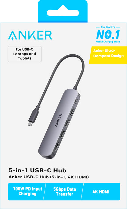 Hub USB-C Anker, 2 x USB-A - 1 x USB-A 3.0 - 1 x USB-C - 1 x HDMI, Sivý A8357HA0