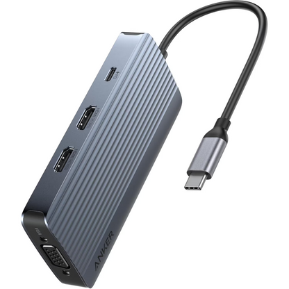Hub USB-C Anker, 3 x USB-A 3.0 - 2 x USB-C - 2 x HDMI - 1 x VGA, Sivý A83790A2