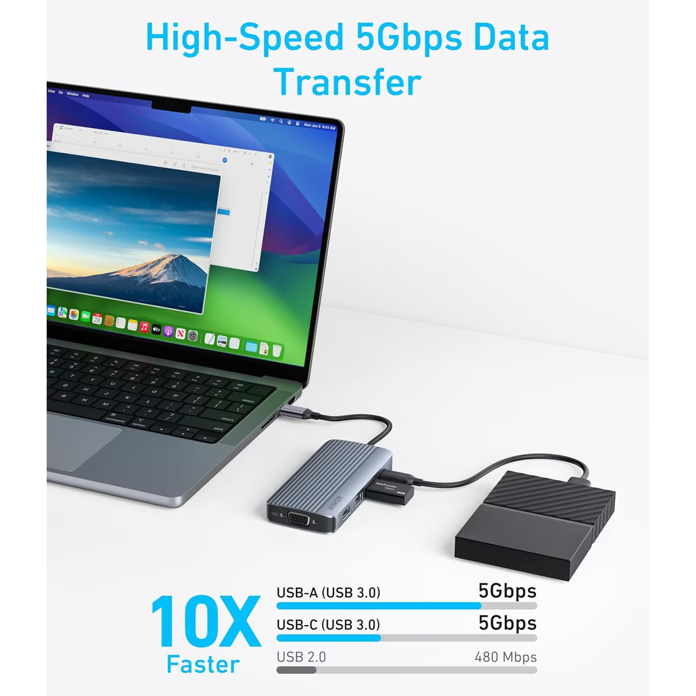Hub USB-C Anker, 3 x USB-A 3.0 - 2 x USB-C - 2 x HDMI - 1 x VGA, Sivý A83790A2