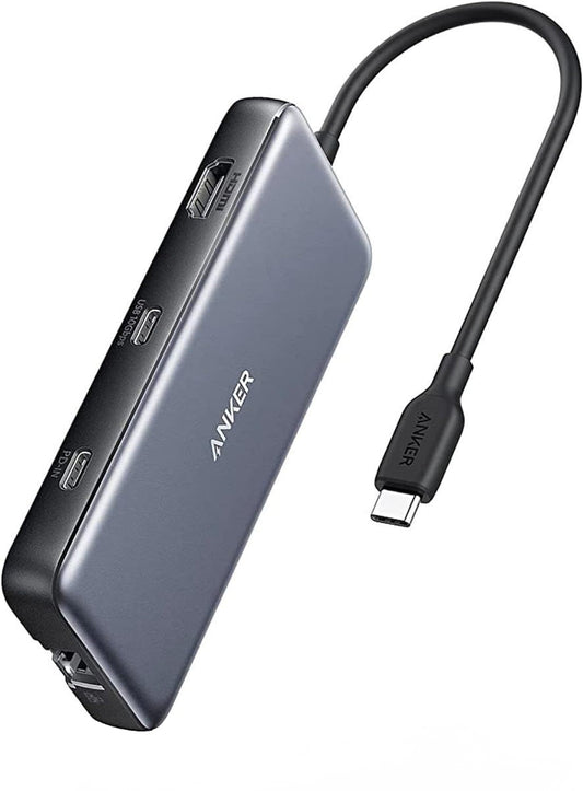 Hub USB-C Anker 555, 2 x USB-A 3.2 - 2 x USB-C - 1 x HDMI - 1 x RJ45 - 1 x SD - 1 x microSD, Sivý A83830A2