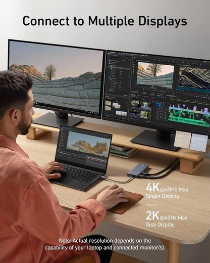 USB-C rozbočovač Anker PowerExpand, 1 x USB-A 3.2 - 2 x USB-A - 2 x USB-C - 1 x Display Port - 1 x HDMI - 1 x Jack 3,5 mm - 1 x RJ45 - 1 x SD - 1 x microSD, Sivý