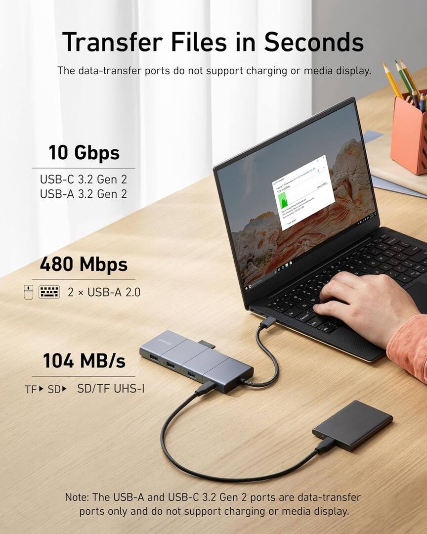 USB-C rozbočovač Anker PowerExpand, 1 x USB-A 3.2 - 2 x USB-A - 2 x USB-C - 1 x Display Port - 1 x HDMI - 1 x Jack 3,5 mm - 1 x RJ45 - 1 x SD - 1 x microSD, Sivý