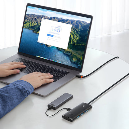 Hub USB-C Baseus Lite, 4 x USB-A 3.0 - 1 x USB-C, 2m, Čierny WKQX030501