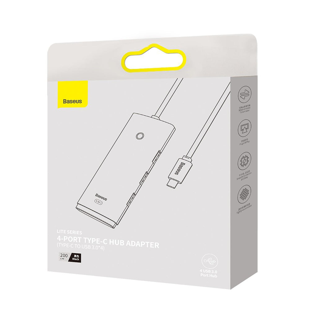 Hub USB-C Baseus Lite, 4 x USB-A 3.0 - 1 x USB-C, 2m, Čierny WKQX030501