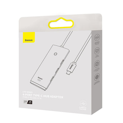 Hub USB-C Baseus Lite, 4 x USB-A 3.0 - 1 x USB-C, 2m, Čierny WKQX030501