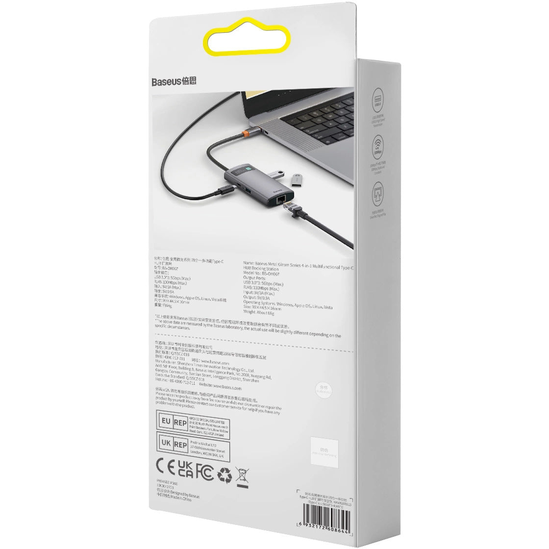 Hub USB-C Baseus Metal Gleam, 3 x USB-A - 1 x RJ45, Sivý WKWG070113