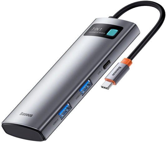 Hub USB-C Baseus Metal Gleam, 2 x USB-A 3.0 - 2 x USB-C - 1 x HDMI - 1 x SD - 1 x microSD, Gray WKWG020113