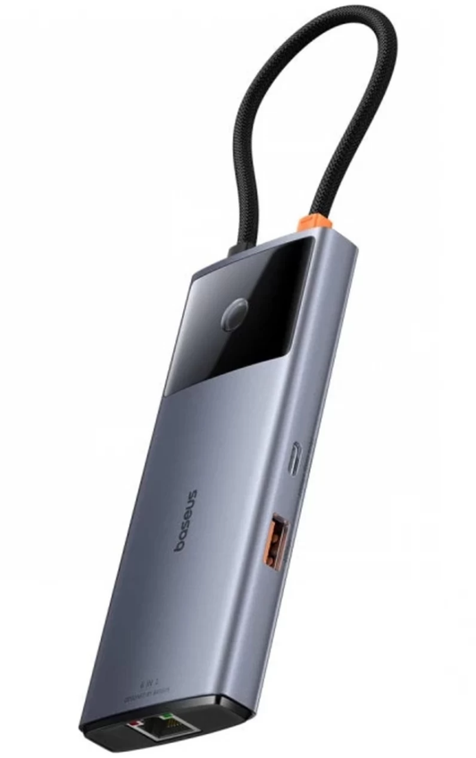USB-C rozbočovač Baseus Metal Gleam II, 2 x USB-A - 2 x USB-C - 1 x HDMI - 1 x RJ45, Sivý B00061802813-00