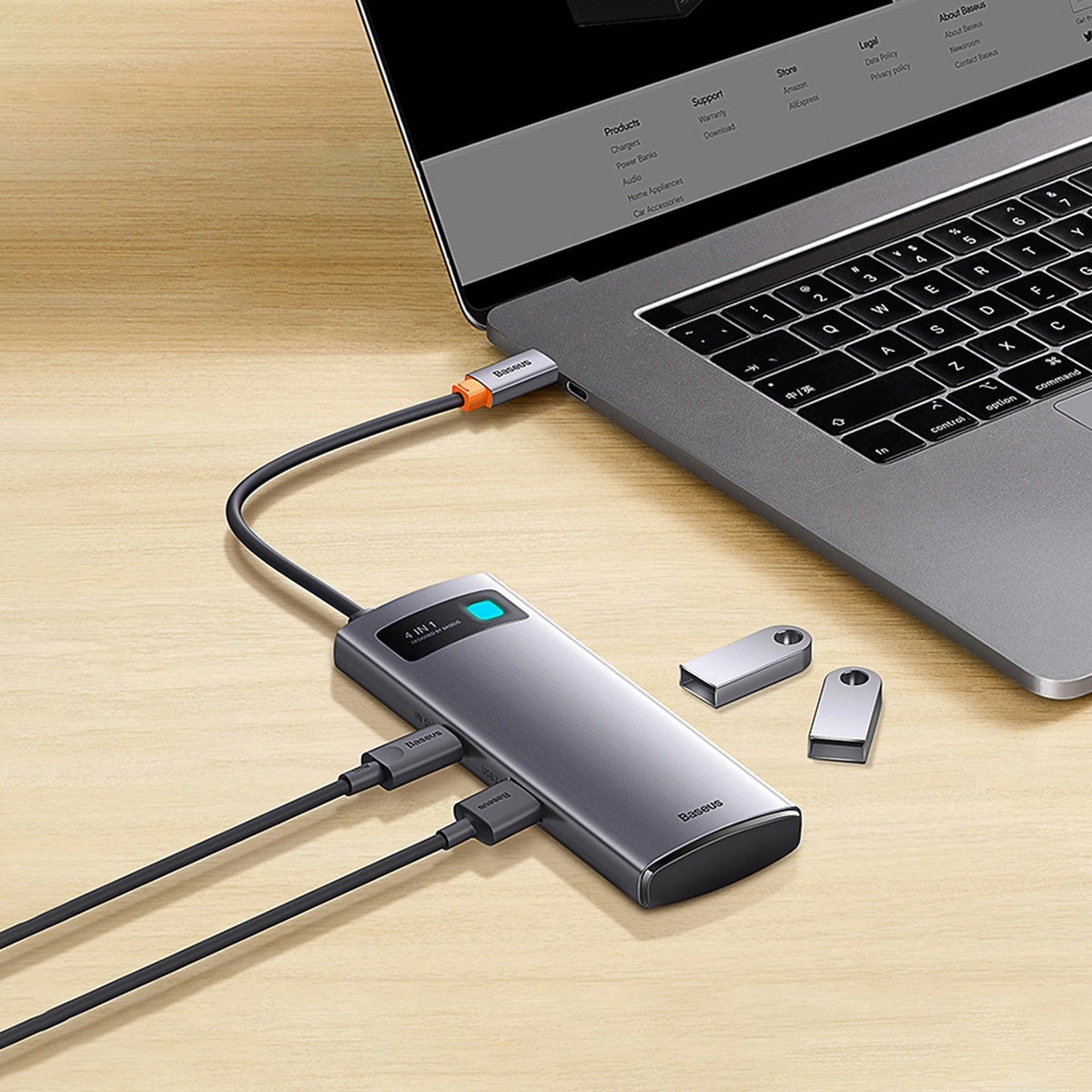 Hub USB-C Baseus Metal Gleam, 3 x USB-A - 1 x RJ45, Sivý WKWG070113