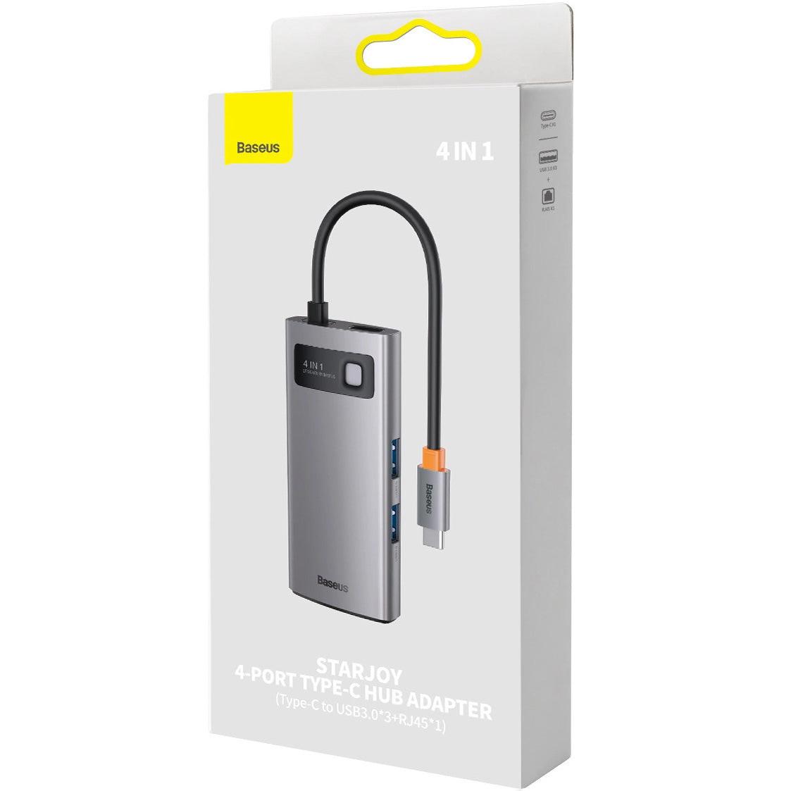Hub USB-C Baseus Metal Gleam, 3 x USB-A - 1 x RJ45, Sivý WKWG070113