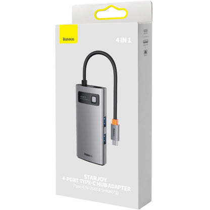 Hub USB-C Baseus Metal Gleam, 3 x USB-A - 1 x RJ45, Sivý WKWG070113