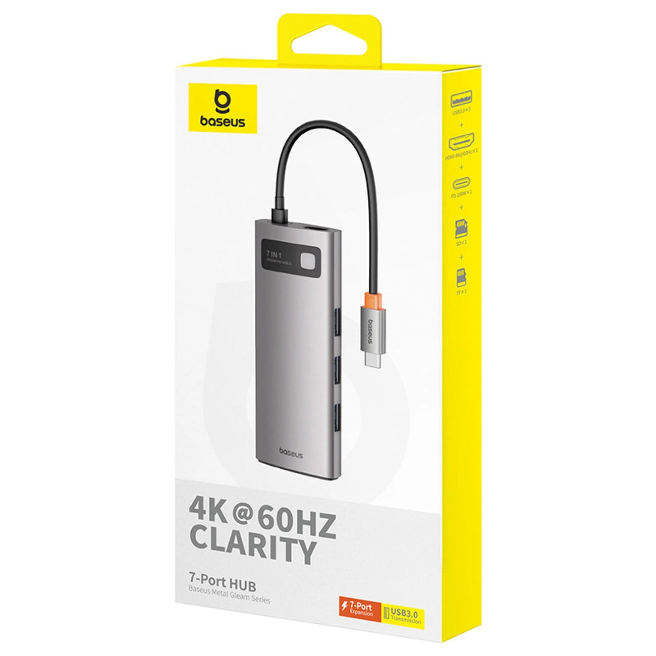 Hub USB-C Baseus Metal Gleam, 3 x USB-A 3.0 - 1 x USB-C - 1 x HDMI - 1 x SD - 1 x microSD, Sivý B00030708811-01