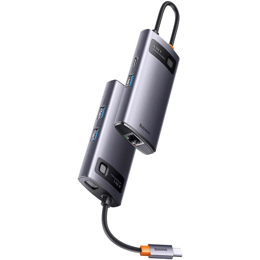 Hub USB-C Baseus Metal Gleam, 3 x USB-A - 1 x RJ45, Sivý WKWG070113