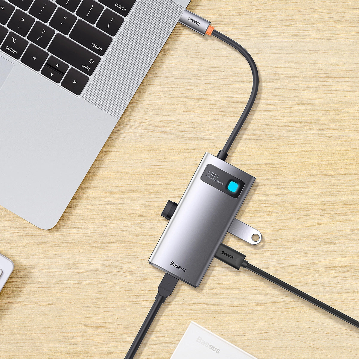 Hub USB-C Baseus Metal Gleam, 3 x USB-A - 1 x RJ45, Sivý WKWG070113