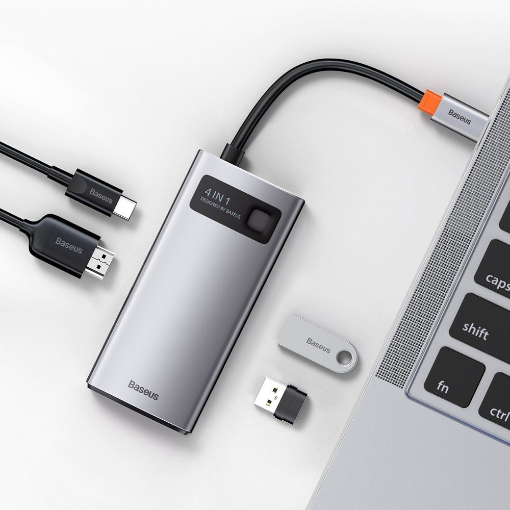 Hub USB-C Baseus Metal Gleam, 2 x USB-A - 1 x USB-C - 1 x HDMI, Sivý Resigilat CAHUB-CY0G