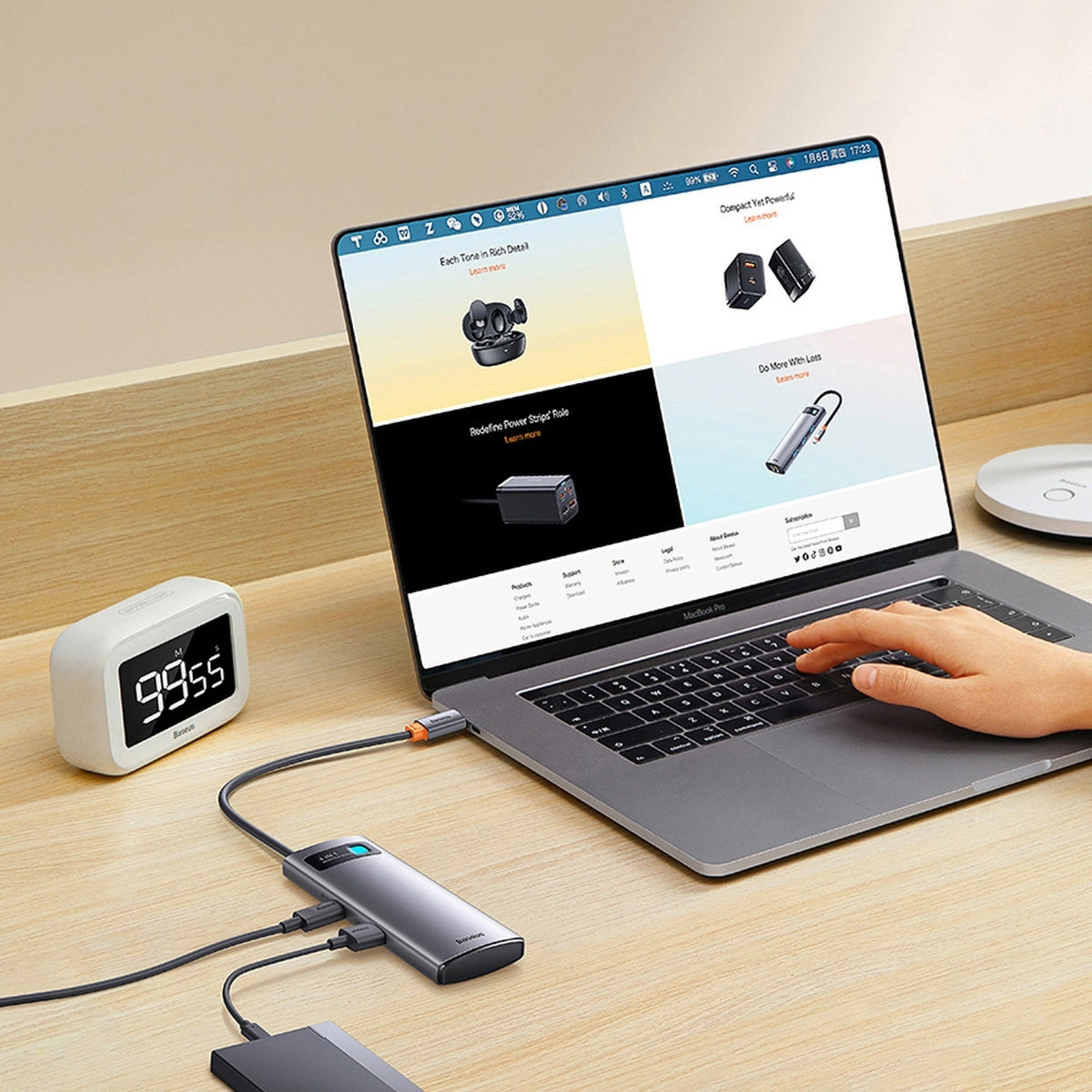 Hub USB-C Baseus Metal Gleam, 3 x USB-A - 1 x RJ45, Sivý WKWG070113
