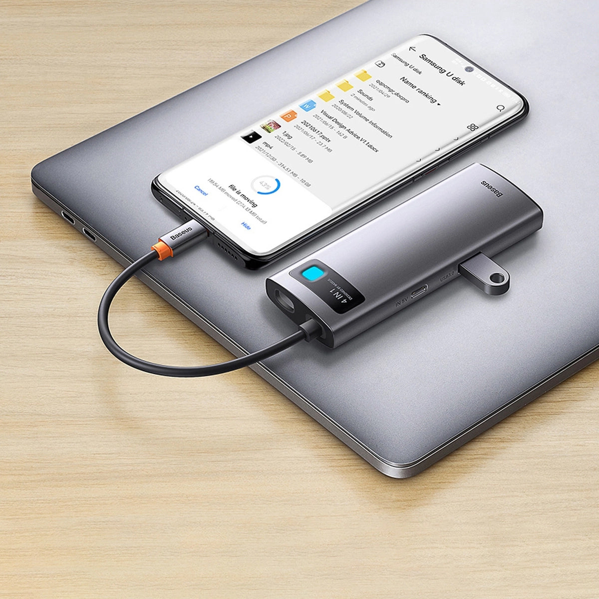 Hub USB-C Baseus Metal Gleam, 3 x USB-A - 1 x RJ45, Sivý WKWG070113