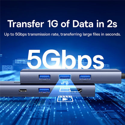 Hub USB-C Baseus UltraJoy, 4 x USB-A 3.0 - 1 x USB-C - 1 x HDMI - 1 x VGA, Sivý B00052803811-01