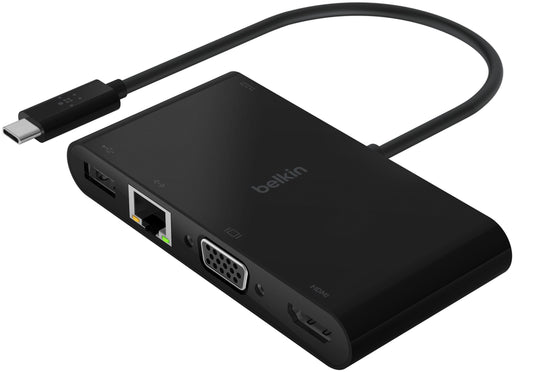 USB-C rozbočovač Belkin Connect, 1 x USB-A 3.0 - 1 x USB-C - 1 x HDMI - 1 x VGA - 1 x RJ45, Čierny AVC004btBK