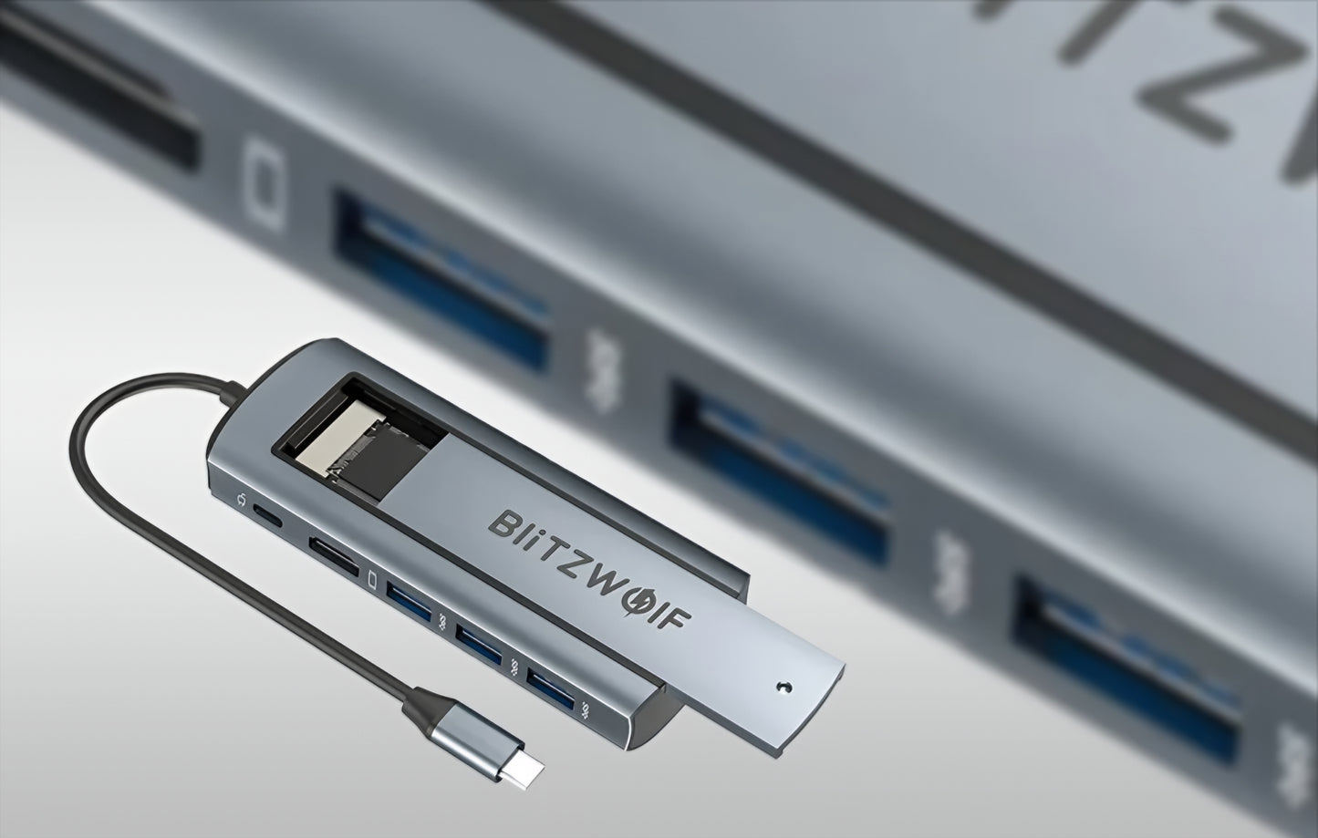 Hub USB-C BlitzWolf BW-Neo TH13, 3 x USB-A 3.0 - 1 x USB-C - 1 x Display Port - 1 x SSD rozhranie, Sivý