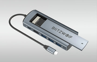 Hub USB-C BlitzWolf BW-Neo TH13, 3 x USB-A 3.0 - 1 x USB-C - 1 x Display Port - 1 x SSD rozhranie, Sivý
