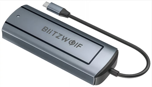 Hub USB-C BlitzWolf BW-Neo TH13, 3 x USB-A 3.0 - 1 x USB-C - 1 x Display Port - 1 x SSD rozhranie, Sivý