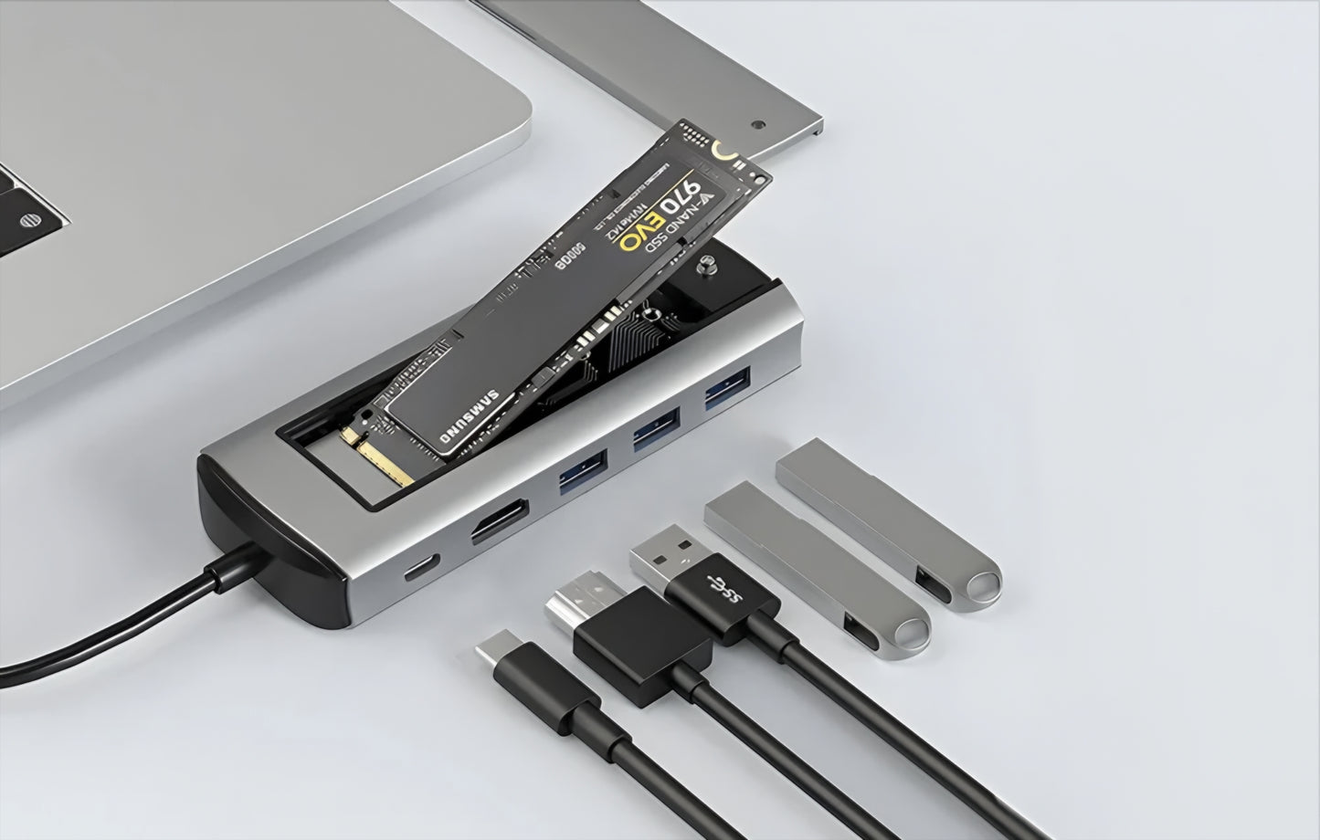 Hub USB-C BlitzWolf BW-Neo TH13, 3 x USB-A 3.0 - 1 x USB-C - 1 x Display Port - 1 x SSD rozhranie, Sivý