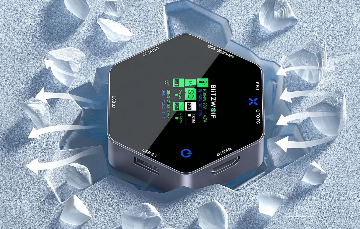 USB-C Hub BlitzWolf BW-TH16, 8v1, Sivý