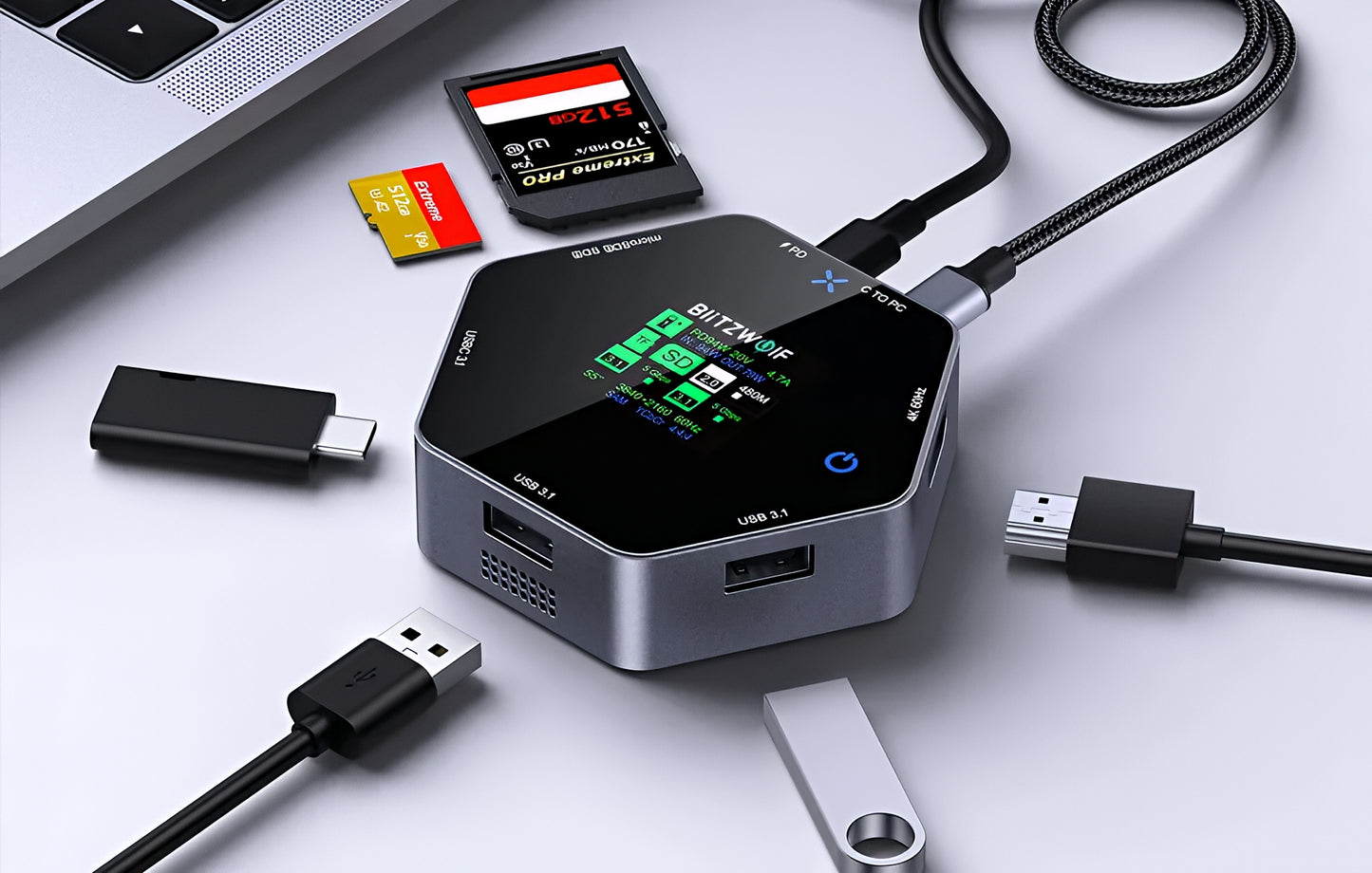 USB-C Hub BlitzWolf BW-TH16, 8v1, Sivý