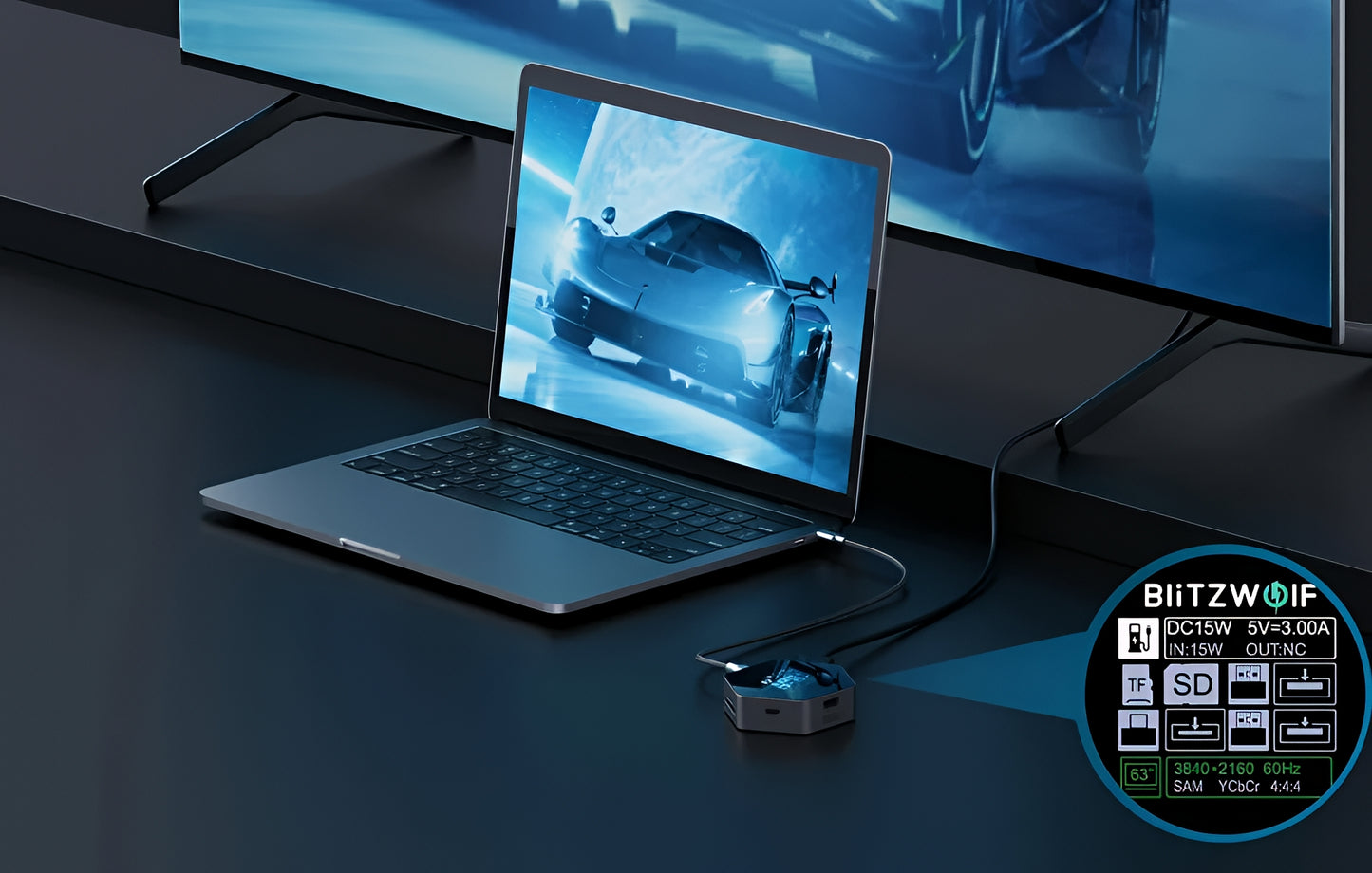 USB-C Hub BlitzWolf BW-TH16, 8v1, Sivý