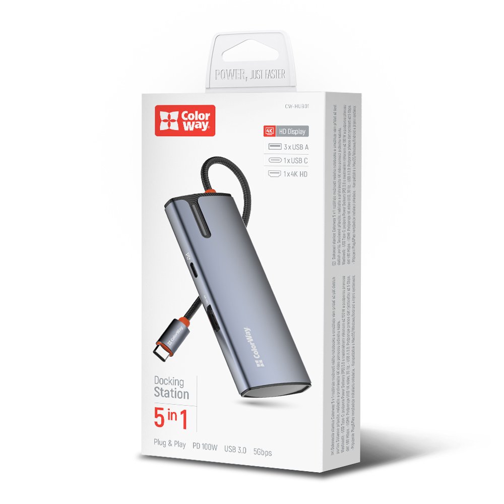 USB-C ColorWay CW-HUB01 Hub, 5in1, Silver