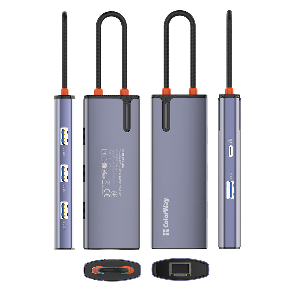 Hub USB-C ColorWay CW-HUB03, 6v1, Strieborný