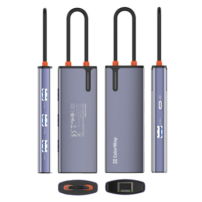 Hub USB-C ColorWay CW-HUB03, 6v1, Strieborný