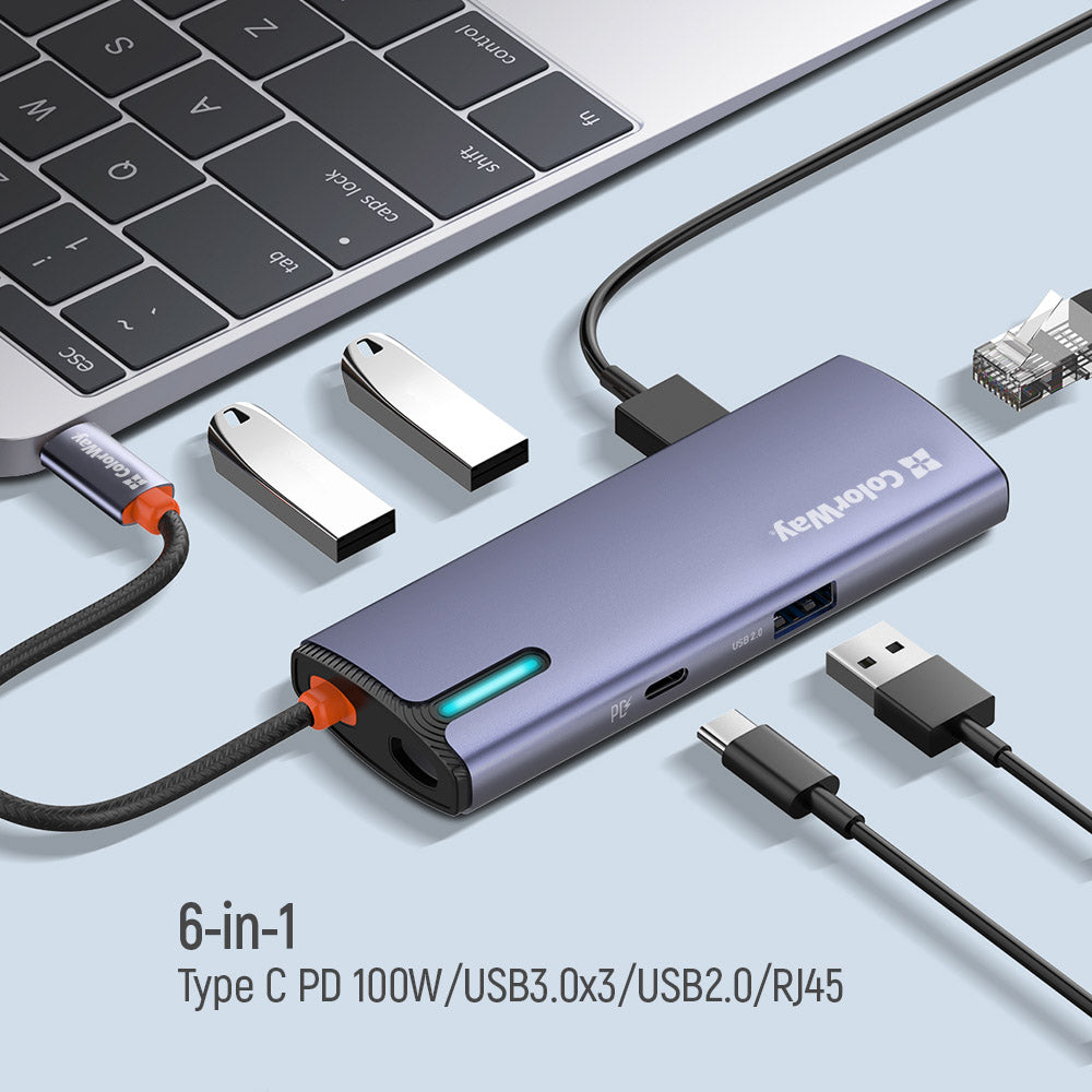 Hub USB-C ColorWay CW-HUB03, 6v1, Strieborný