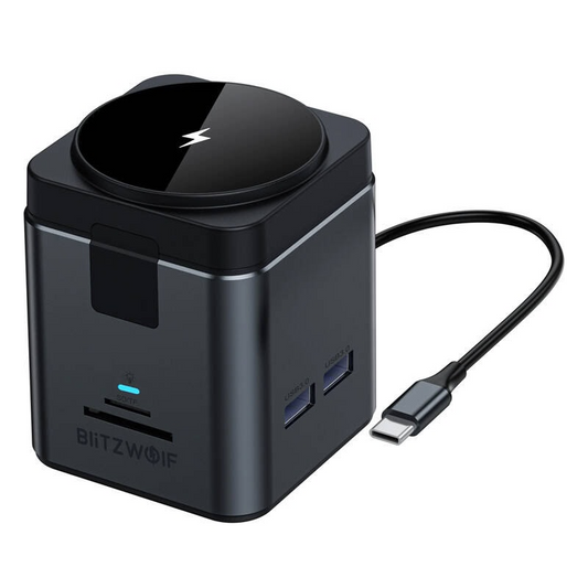USB-C hub s bezdrôtovým nabíjaním QI BlitzWolf BW-TH17, 9v1, čierny