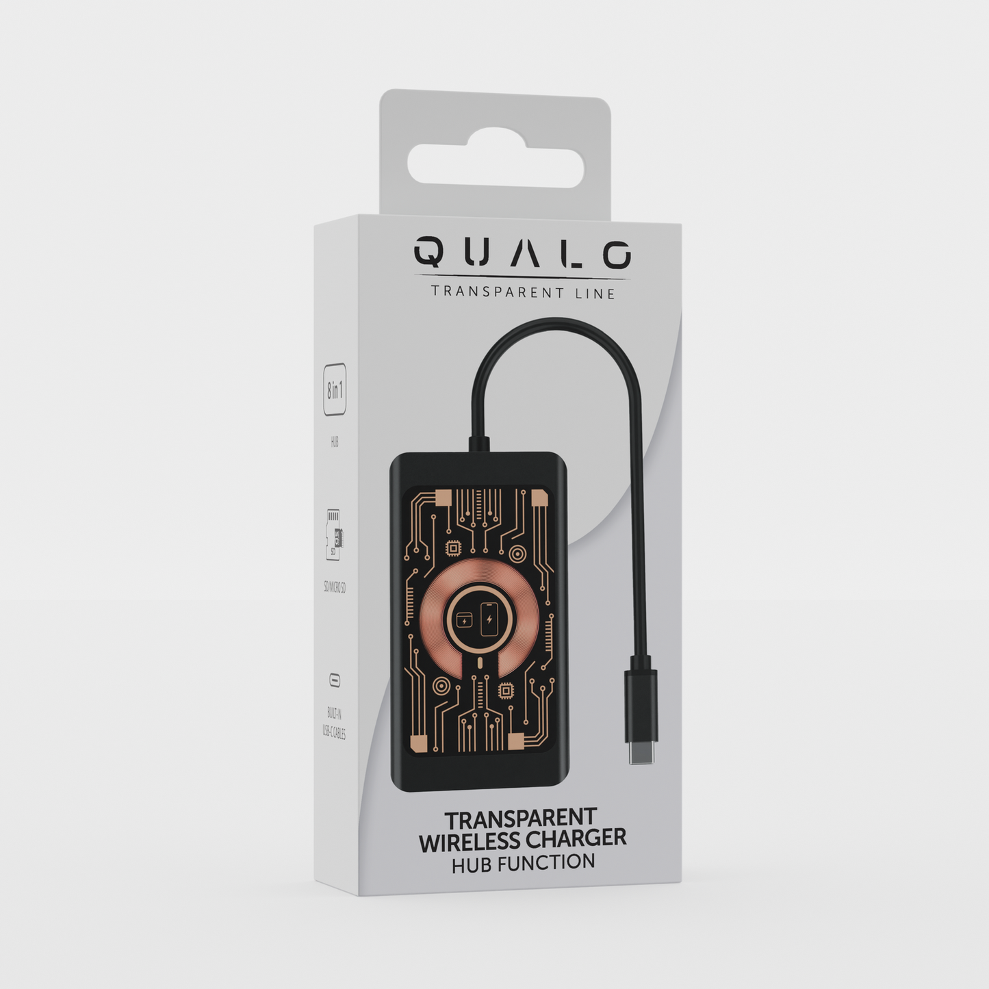 USB-C hub s bezdrôtovým nabíjaním QI Qualo QTPB5-HUB-18, 9v1, Sivý