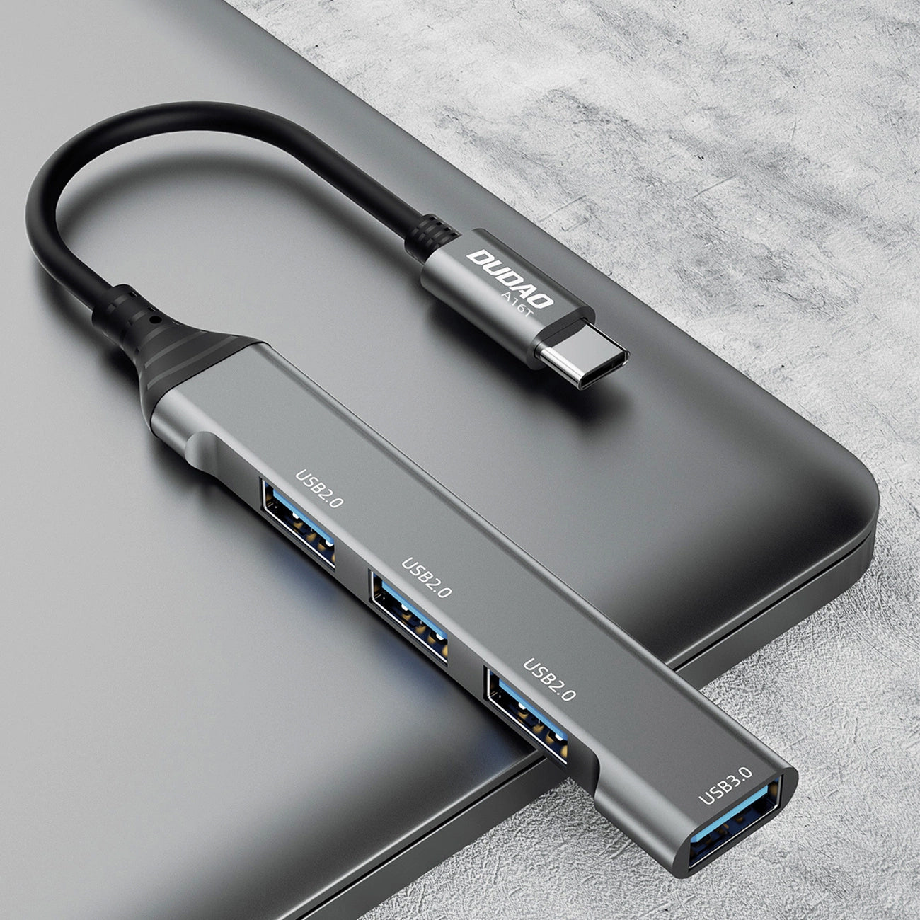 Hub USB-C Dudao A16T, 1 x USB-A 3.0 - 3 x USB-A, Čierny