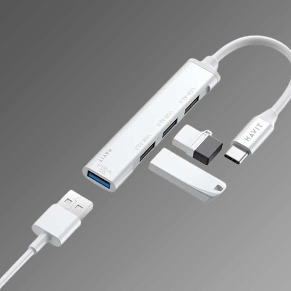 Hub USB-C HAVIT HB41, 4v1, Strieborný