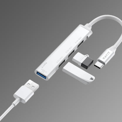 Hub USB-C HAVIT HB41, 4v1, Strieborný