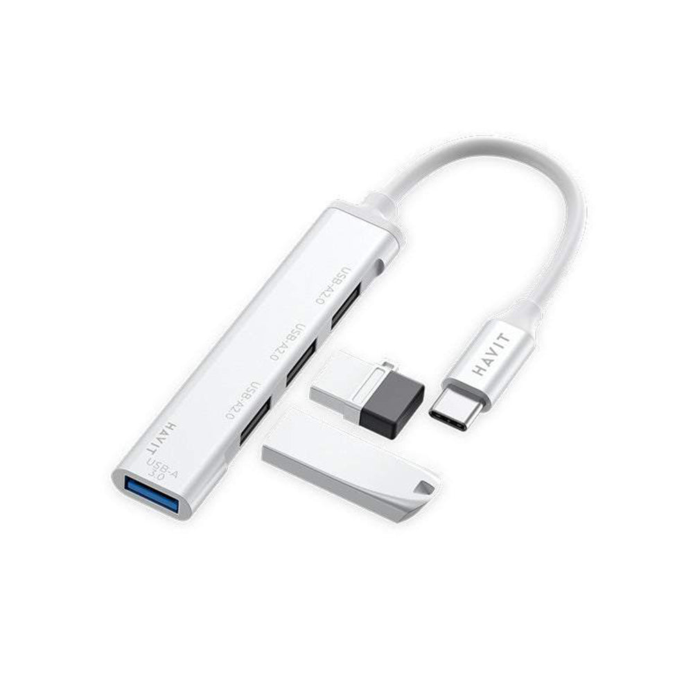 Hub USB-C HAVIT HB41, 4v1, Strieborný