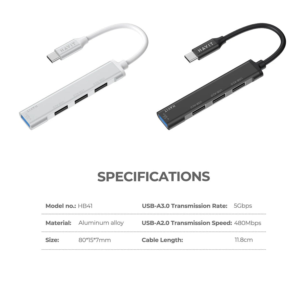 Hub USB-C HAVIT HB41, 4v1, Strieborný