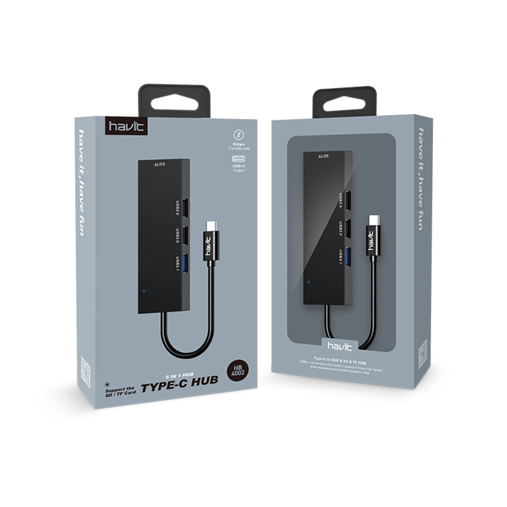 Hub USB-C HAVIT HB41, 4v1, Strieborný