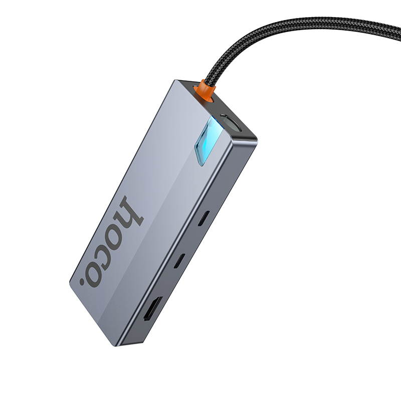 USB-C rozbočovač HOCO HB52, 2 x USB-A 3.0 - 2 x USB-C - 1 x HDMI - 1 x RJ45 - 1 x SD - 1 x microSD, Sivý