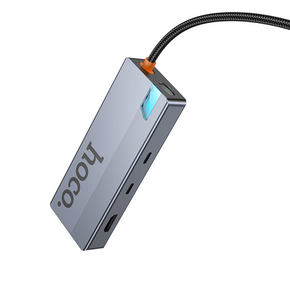 USB-C rozbočovač HOCO HB52, 2 x USB-A 3.0 - 2 x USB-C - 1 x HDMI - 1 x RJ45 - 1 x SD - 1 x microSD, Sivý