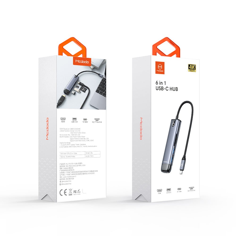 Hub USB-C McDodo HU-7740, 6v1, Sivý
