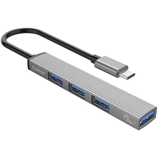 Hub USB-C Orico AH-A13, 1 x USB-A 3.0 - 3 x USB-A, Sivý