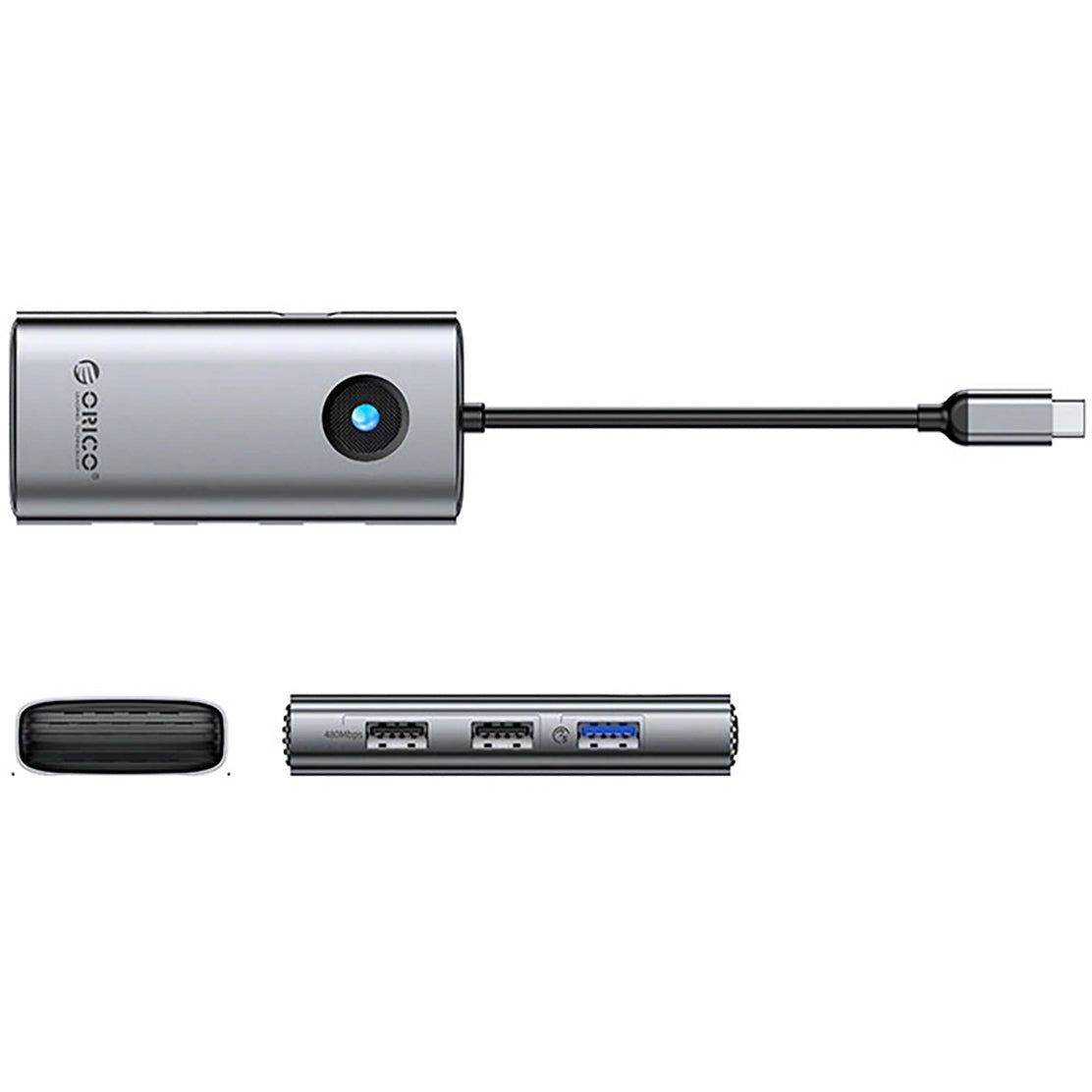 USB-C rozbočovač Orico PW11-5P, 1 x USB-A 3.0 - 2 x USB-A - 1 x USB-C - 1 x HDMI, sivý